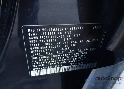 2017 Volkswagen Tiguan 2.0T/2.0T S from USA, damaged, VIN WVGAV7AX4HK047747